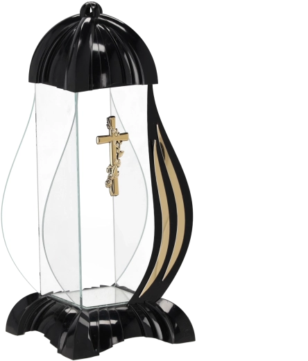 Lampion funéraire M avec motif de croix noir - 1 pièce