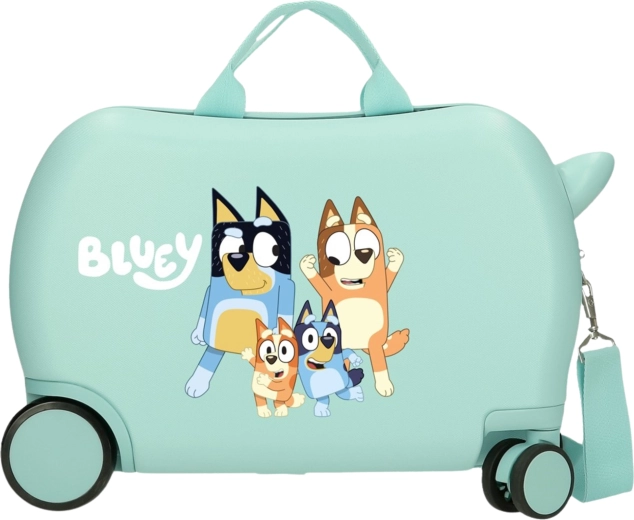 Valise à roulettes porteur pour enfant Bluey turquoise 45 cm