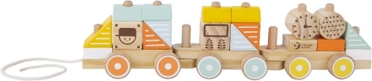 Train en bois à tirer avec 21 pièces
