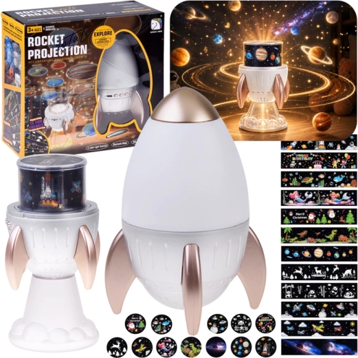 Projecteur cosmique d’étoiles et de planètes en forme de fusée avec haut-parleur Bluetooth