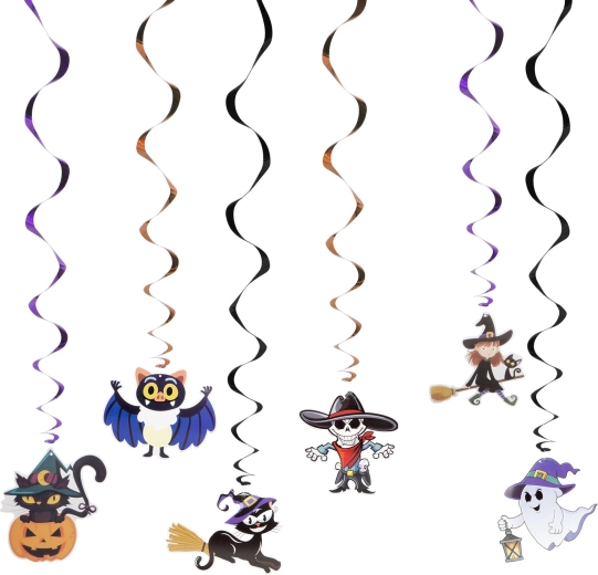 Décorations en papier pour Halloween avec suspension en spirale - 6 motifs