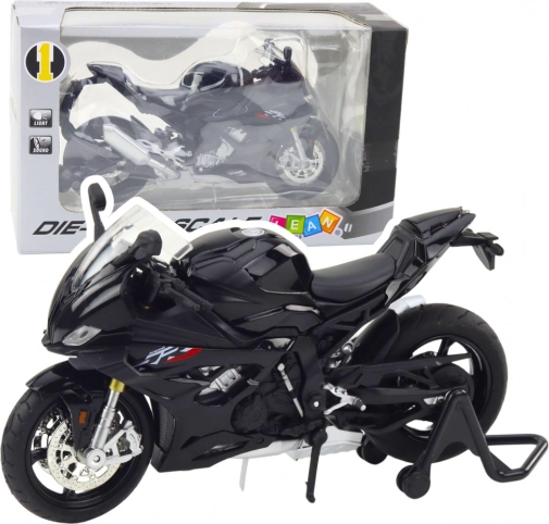Modèle de moto sportive en métal avec éclairage et son noir 1:12
