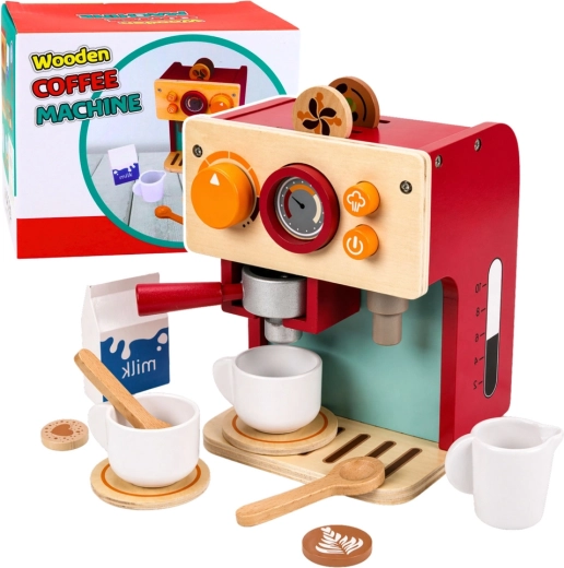 Cafetière en bois pour petits baristas avec tasses et accessoires