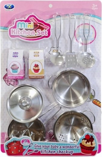 Set de cuisine pour enfants avec casseroles et ustensiles en métal