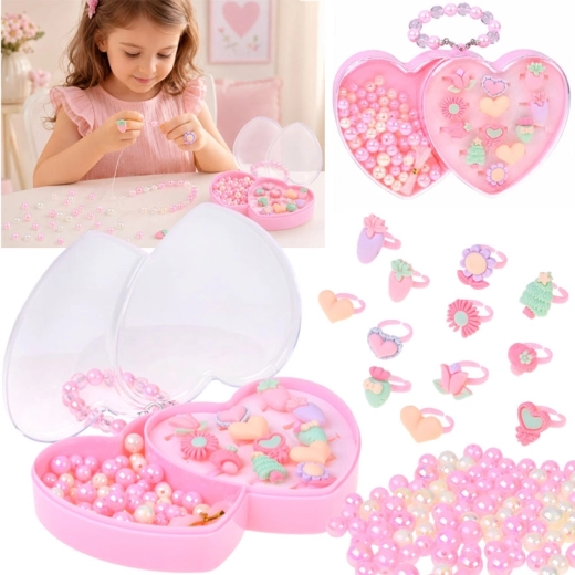 Set enfant de création de bijoux avec 12 bagues et étui cœur