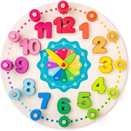 Horloge pédagogique en bois avec cubes Woodyland, 102 pièces