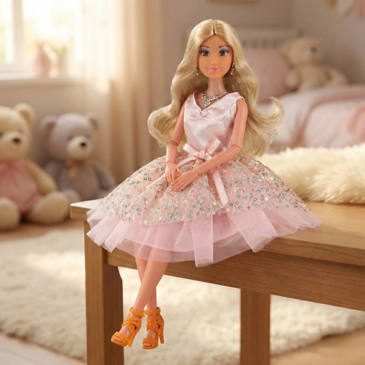 Élégante robe rose et accessoires