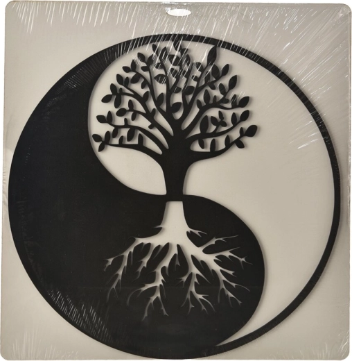 Décoration murale en bois yin-yang noire 35 × 35 cm