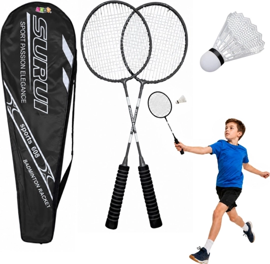 Set de badminton avec 2 raquettes, un volant et une housse – noir