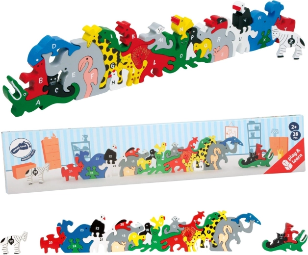 Puzzle en bois représentant des animaux avec lettres et chiffres Small Foot