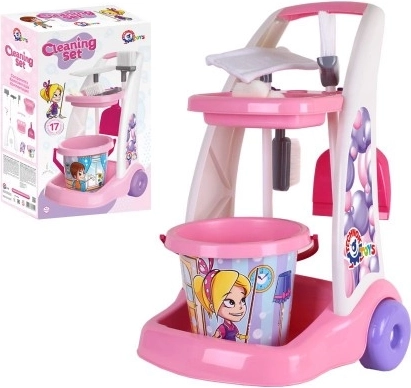 Ensemble de ménage / chariot de nettoyage en plastique avec accessoires, en boîte 37×62×20 cm