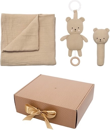 Jabadabado coffret cadeau pour bébé avec couverture en mousseline Ourson