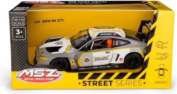 Modèle réduit métallique MSZ BMW M4 GT3 à l’échelle 1:24, gris argenté