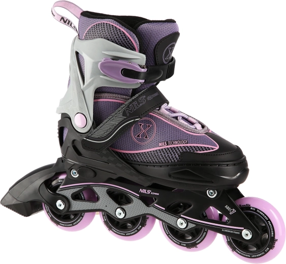 Rollers NILS Extreme gris‑rose, réglables – L (39-42)