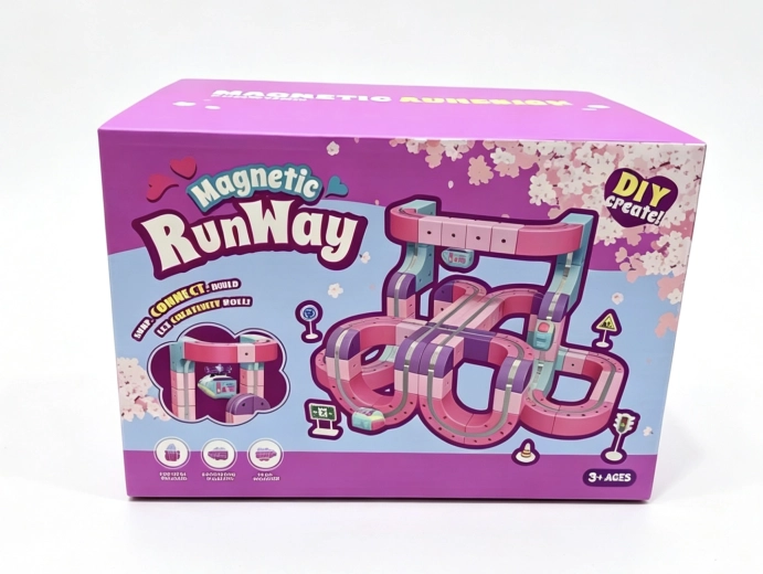 Circuit magnétique rose à billes avec train, 126 pièces