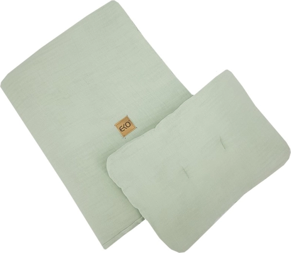 Ensemble de lit en mousseline EKO Mint (oreiller 30×40 cm, couverture 75×100 cm)