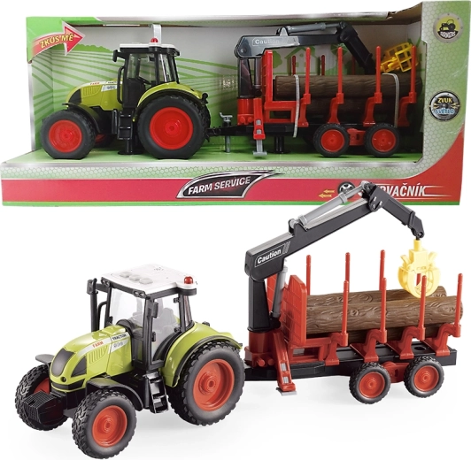 Tracteur Farm service avec remorque de transport de bois 1:16