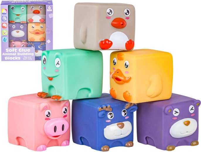 Cubes sensoriels souples en silicone avec animaux – 6 pcs