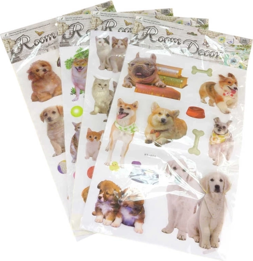 Stickers muraux 2D/3D chiens et chats pailletés (11 pcs)