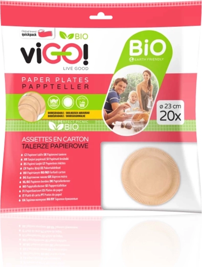 VIGO! Assiettes en papier bio marron, 23 cm, 20 pièces