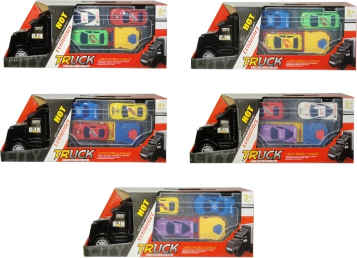 Camion en plastique avec lanceur et 3 voitures de sport - 1 pièce