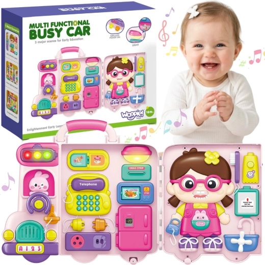 Woopie tableau de manipulation interactif Busy car 3-en-1 en valisette avec sons et lumières