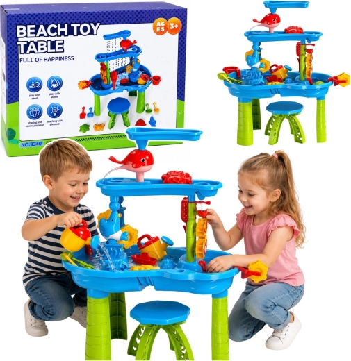 Table de jeu d’eau pour enfants à plusieurs niveaux avec chaise et accessoires 63 cm