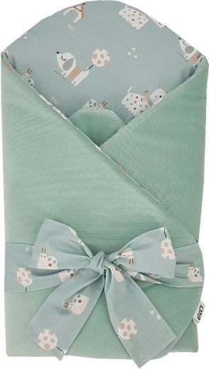 EKO couverture d’emmaillotage VELVET Dogs Mint avec insert en coco 75 × 75 cm