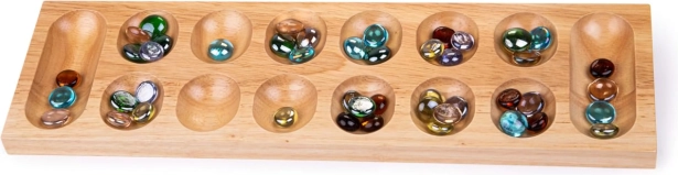 Jeu en bois Mancala avec galets en verre colorés Bigjigs Toys