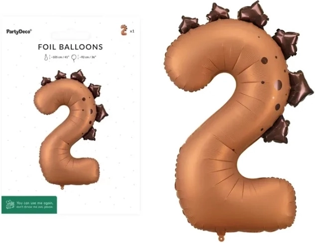 Ballon en aluminium chiffre 2 dino - 92 cm - 1 pièce