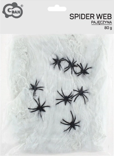 Toile d’araignée blanche avec 8 araignées noires 80 g