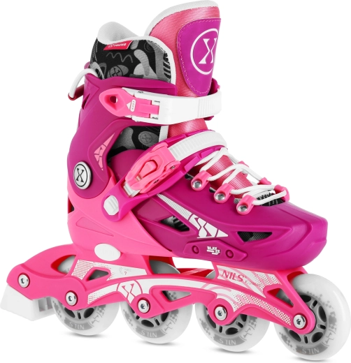 Patins à roulettes en ligne réglables pour enfants Nils Extreme Blaze roses – M (35-38)