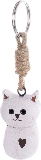Porte-clés en bois chat blanc