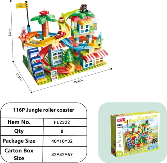 Circuit de course à construire avec petites voitures, 116 pièces