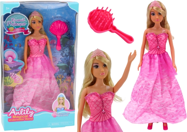 poupée Anlily princesse des mers avec robe rose et brosse