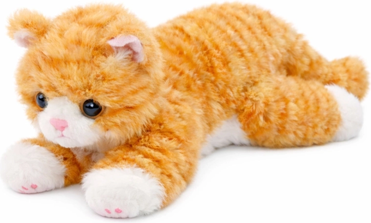 Chat en peluche roux allongé 38 cm