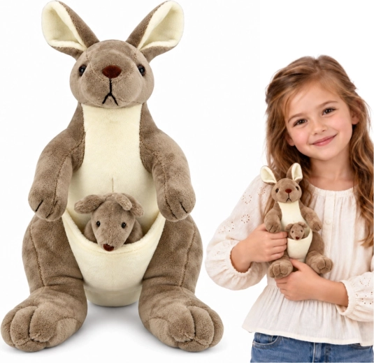 Kangourou en peluche avec son petit, 25 cm