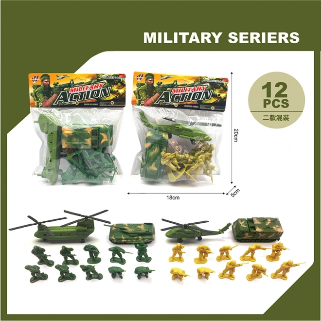 Coffret militaire de soldats et véhicules – 12 pièces