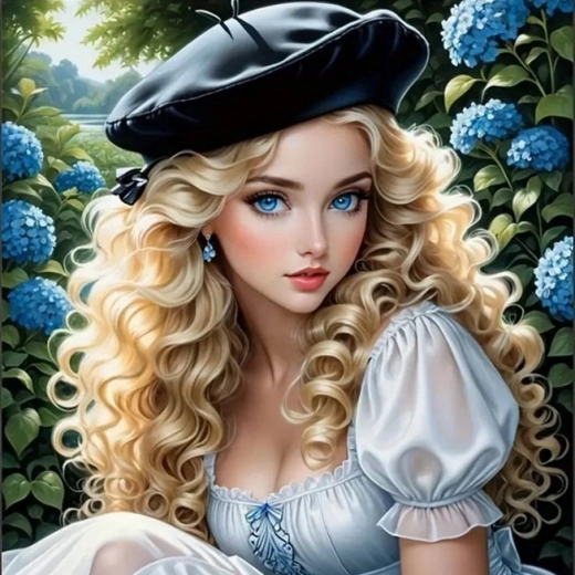 NORIMPEX Peinture par numéros, blonde aux yeux bleus dans un jardin, 40 × 50 cm