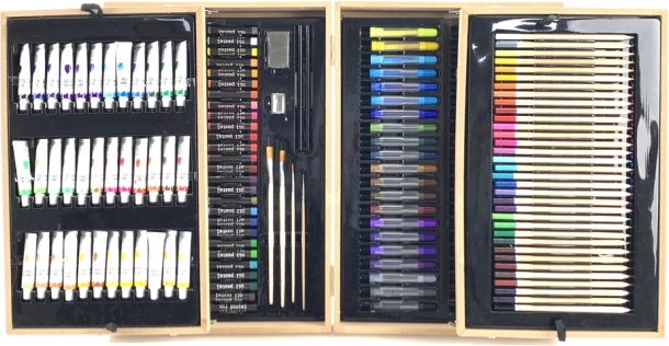 Set artistique professionnel dans une mallette en bois, 174 pièces