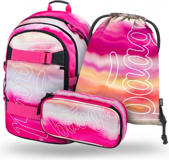 Baagl ensemble scolaire Skate Pink Stripes – sac à dos, trousse et sac