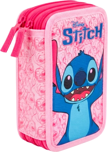 Trousse scolaire équipée à trois compartiments Lilo & Stitch Stitch et Angel, rose