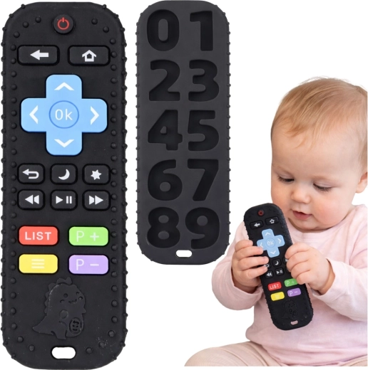 Télécommande sensorielle pour bébé – anneau de dentition en caoutchouc avec chiffres, noir
