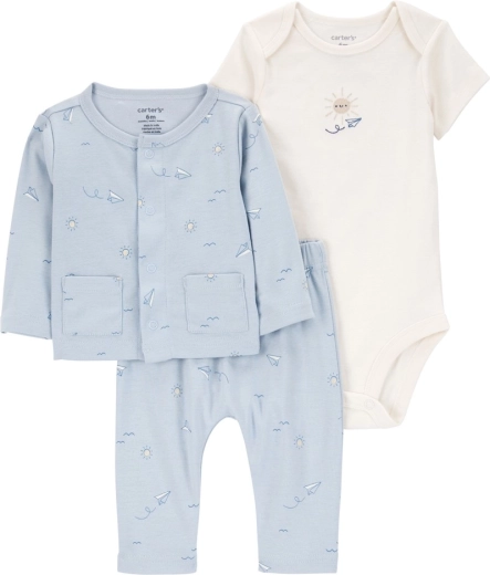 Carter’s ensemble bébé 3 pièces – sweat, body à manches courtes et pantalon Blue Airplane (garçon, taille 56)