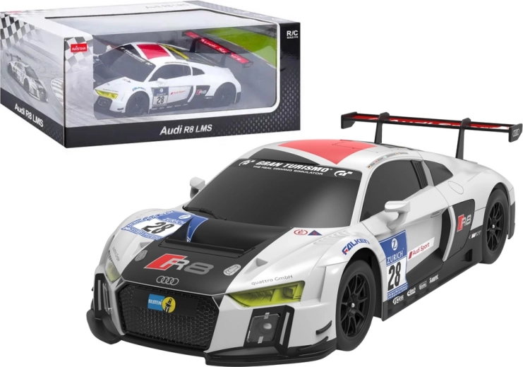 Voiture RC 1:24 sportive AUDI R8 LMS, blanc‑noir