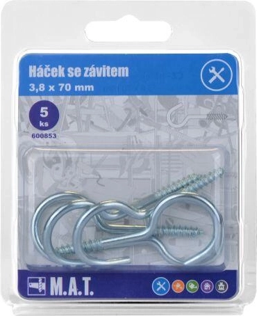 Crochet à vis 70 × 3,8 mm, zingué, lot de 5