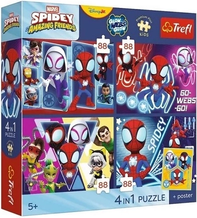 Trefl Spidey et ses amis extraordinaires – set de puzzles 4×88 pièces avec affiche