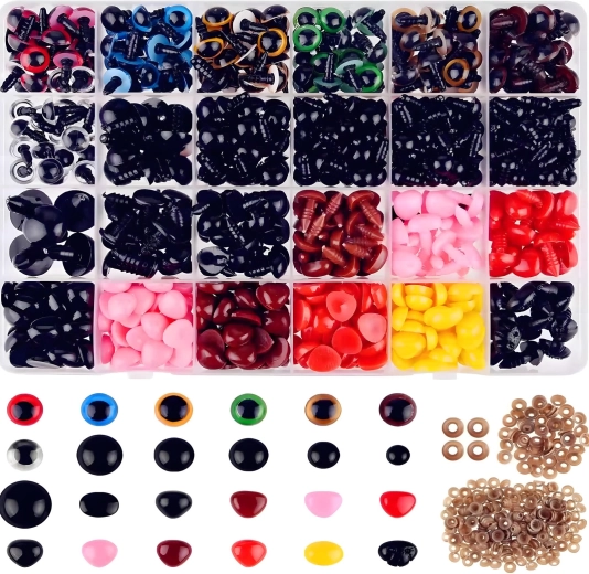 Ensemble d’yeux et de nez de sécurité pour peluches DIY dans un boîtier – 1040 pcs (6–14 mm)