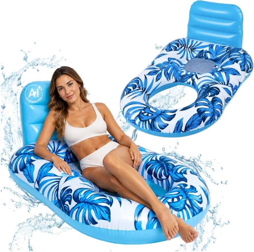 Matelas gonflable pour l’eau avec dossier bleu et blanc