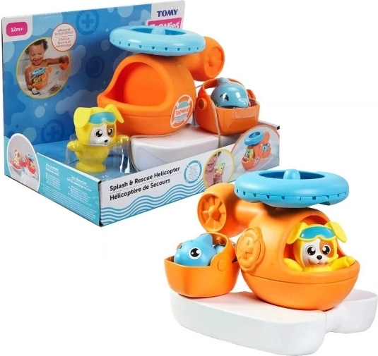 Hélicoptère éclaboussant pour le bain avec petit chien secouriste et dauphin